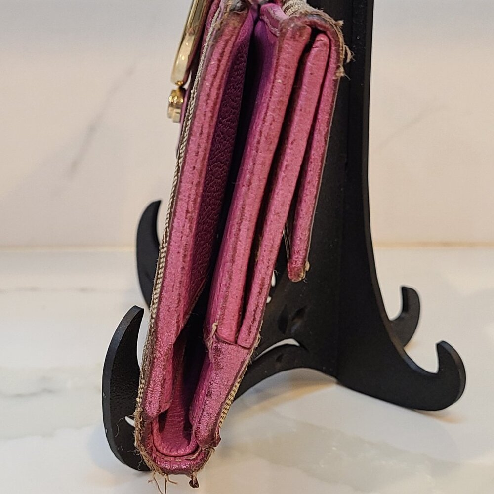 Vintage Gucci Abbey GG Horsebit Monogram Long Wallet Fuchsia Leather Trim Fair - Picture 8 of 15